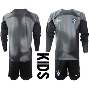 Brasil Keeper Hjemmedraktsett Barn VM 2022 Langermet (+ Korte bukser)